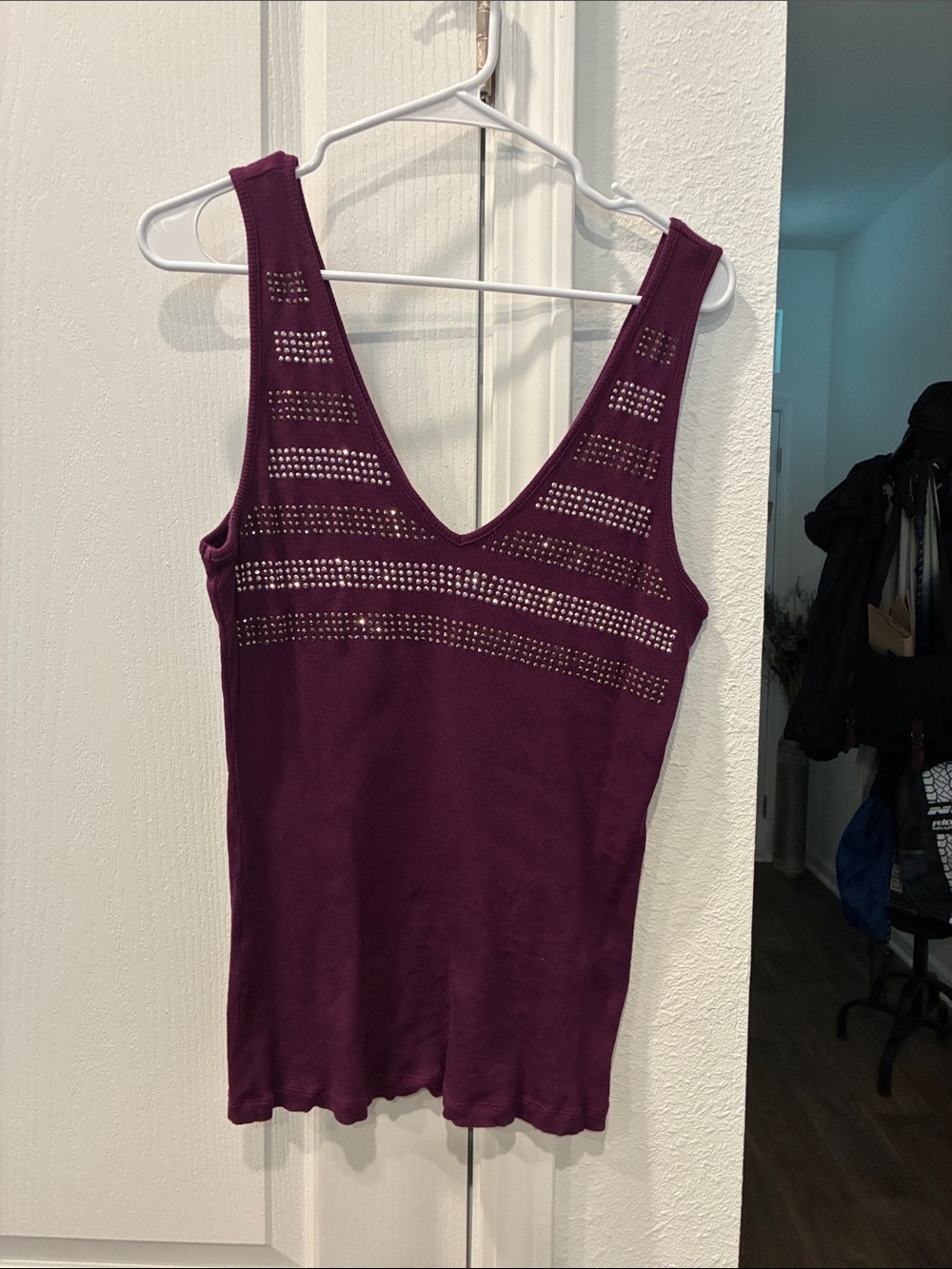 Vocal Plum Studded V-Neck Tank